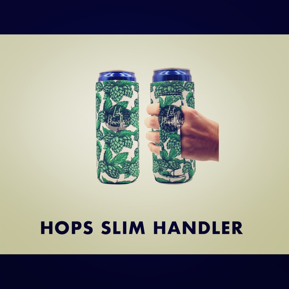 Green Hops Slim Handle Cold Can Coozie 12-16oz